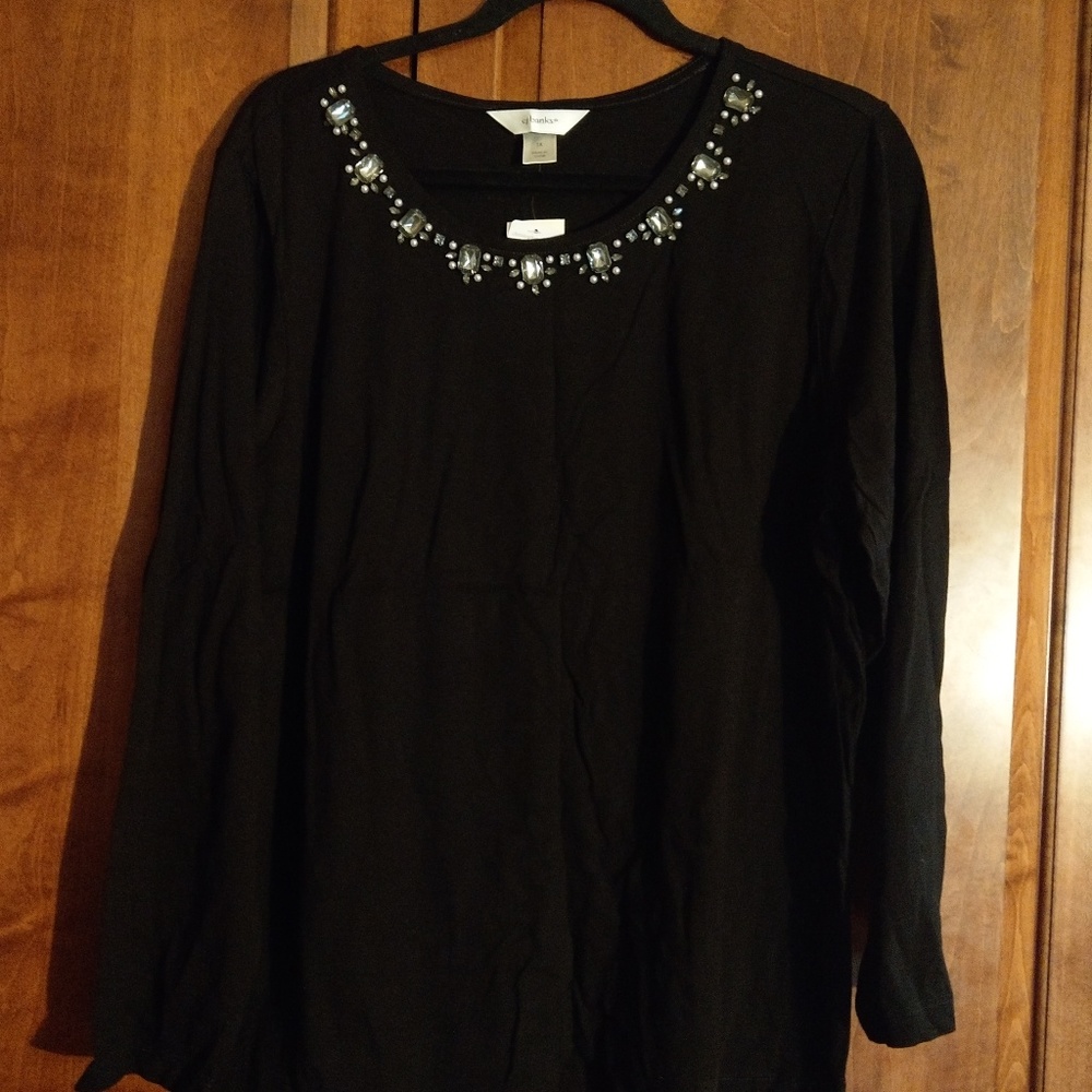 CJ Banks long sleeved tee jeweled neckline NWT